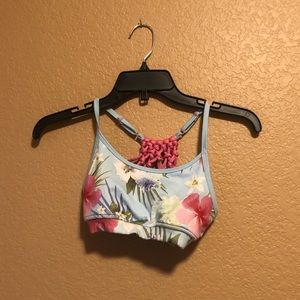 Tropical sports bra with knotted razorback